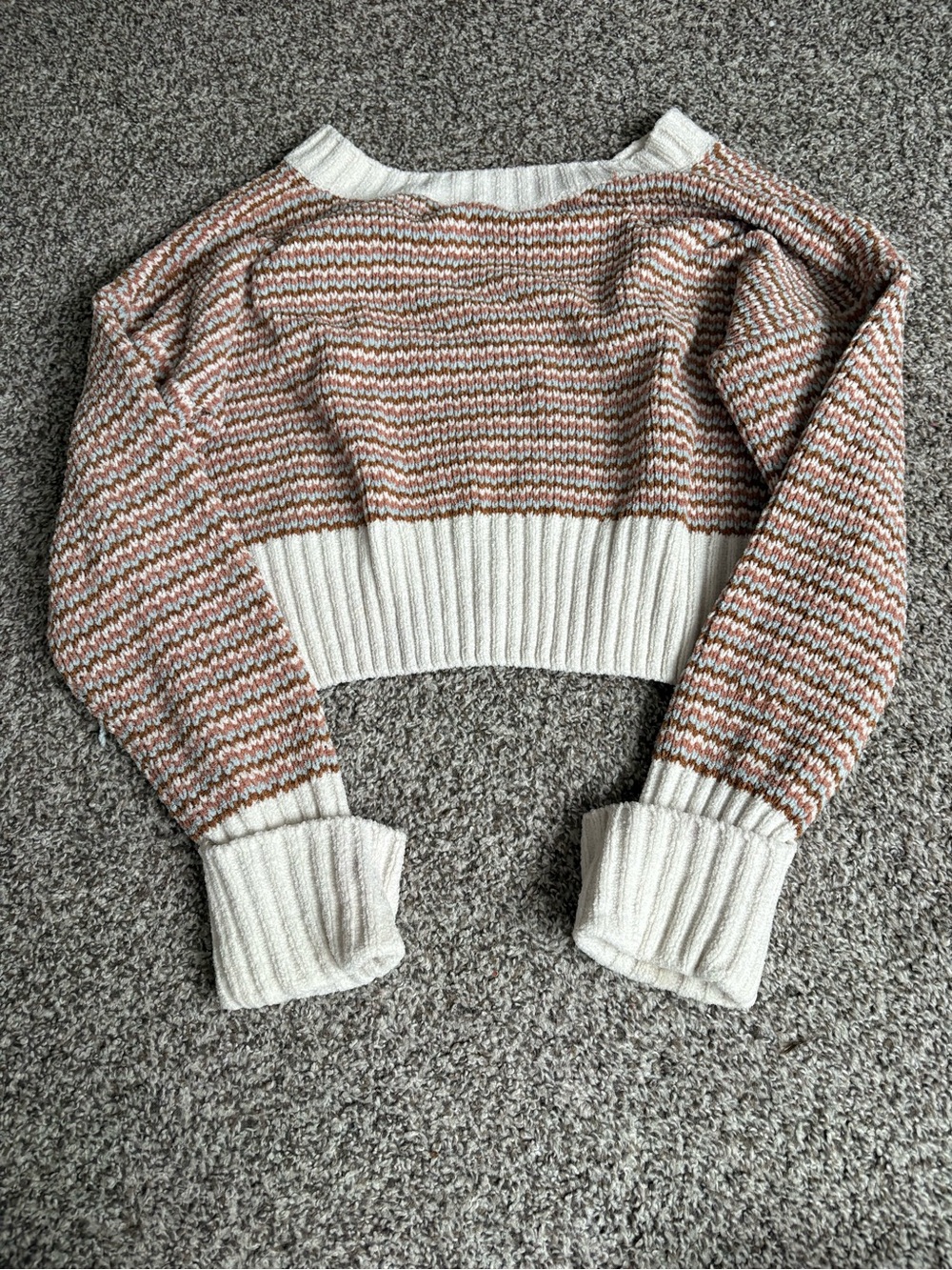 Pink Republic Cropped Sweater in Cream and Brown
